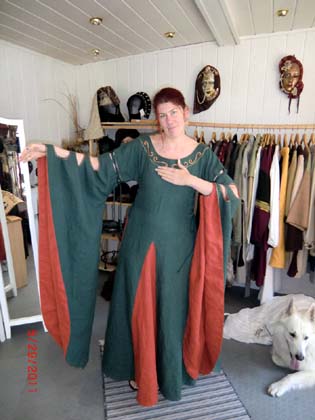 Leinenkleid orange-grün